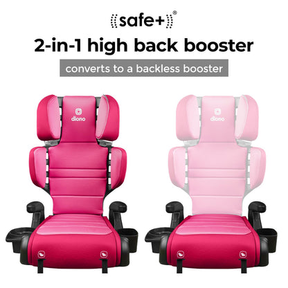 Diono Connect3 RXT 2-in-1 High Back Booster, Slim Fit 3-Across in Many Mid-Sized Sedans and SUVs, for Children from 40-120 lbs., Lightweight with Latch, Black Storm