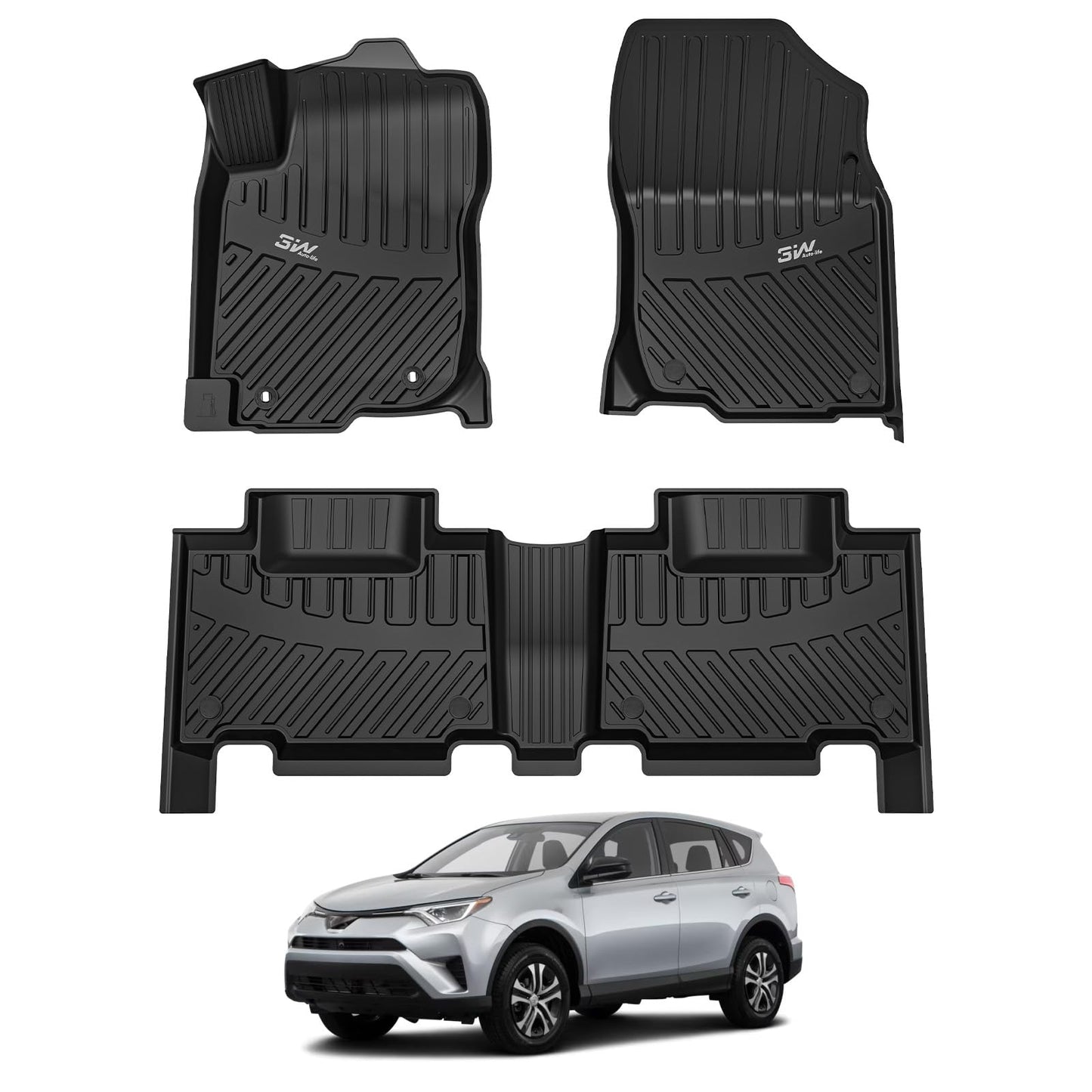 3W Floor Mats for Toyota Tacoma 2024 2025 2026 Double Cab Auto Tran(Not Fit Hybrid & XtraCab), TPE All Weather Custom Fit Floor Liner for Tacoma TRD/SR/SR5/limited Car Liners.
