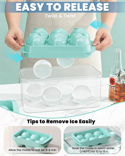 Large Ice Cube Tray for Freezer - 2 Pack Stackable Round Ice Cube Molds Set