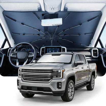 DMJN Umbrella Windshield Sun Shade for Jeep Grand Cherokee (2011-2026), Car Sunshade for Front Windshield [Nano Ice-Crystal Coatings] UPF50+ Heat & UV Block, Protect Interior & Keep Cooler