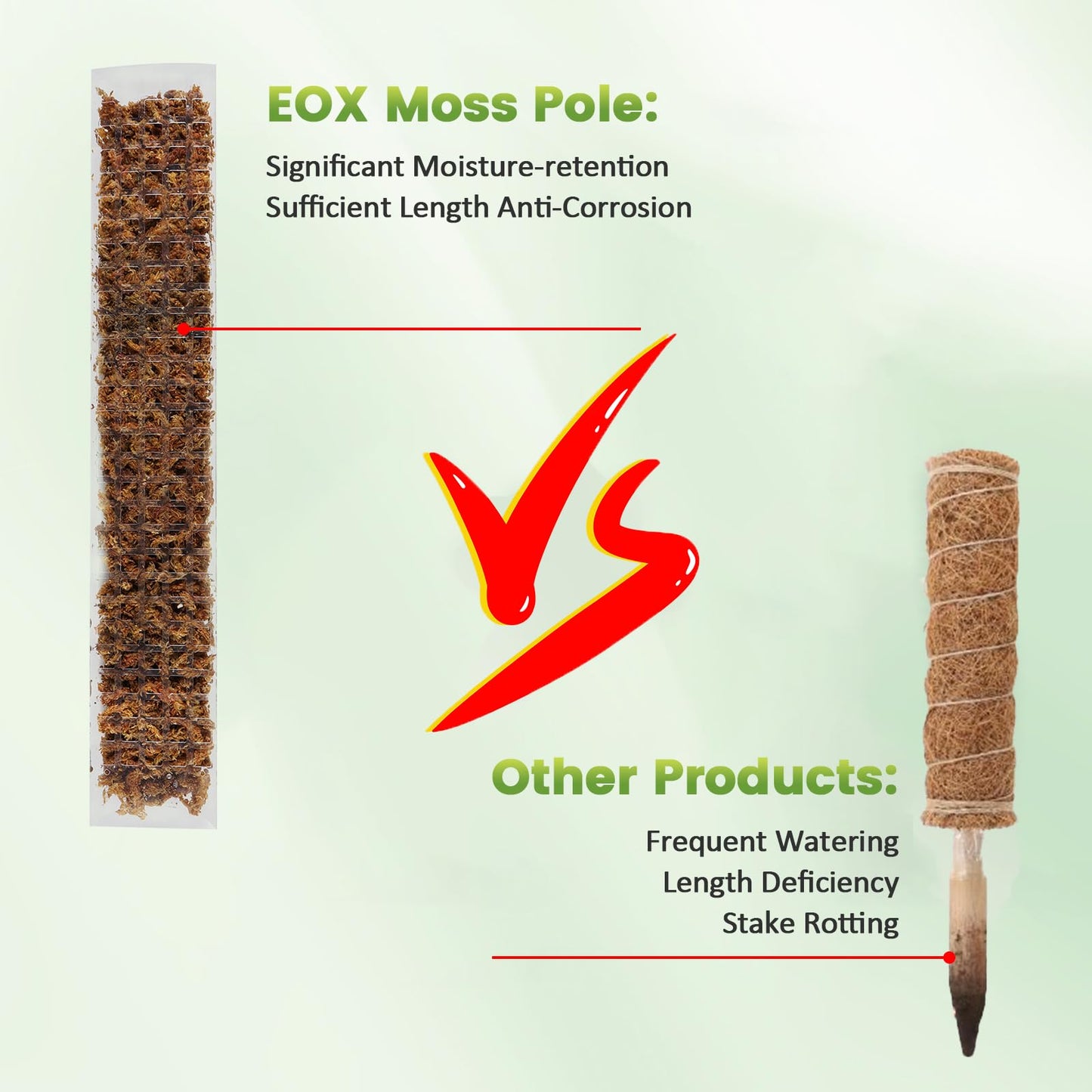 EOX 4 Pcs 24 Inch Plastic Moss Pole for Monstera, Large D Shaped Poles for Climbing Plants Work with Sphagnum Moss, 90 Inch Plant Stake Set of 4, Garden Ties