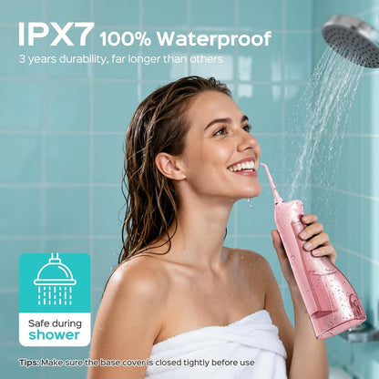 COSLUS Water Flosser C20 (F5020E): 300ML Kabelloser Elektrischer Munddusche Wiederaufladbar IPX7 Wasserdicht Tragbares Reise-Zahnseide-Set für die Zähne
