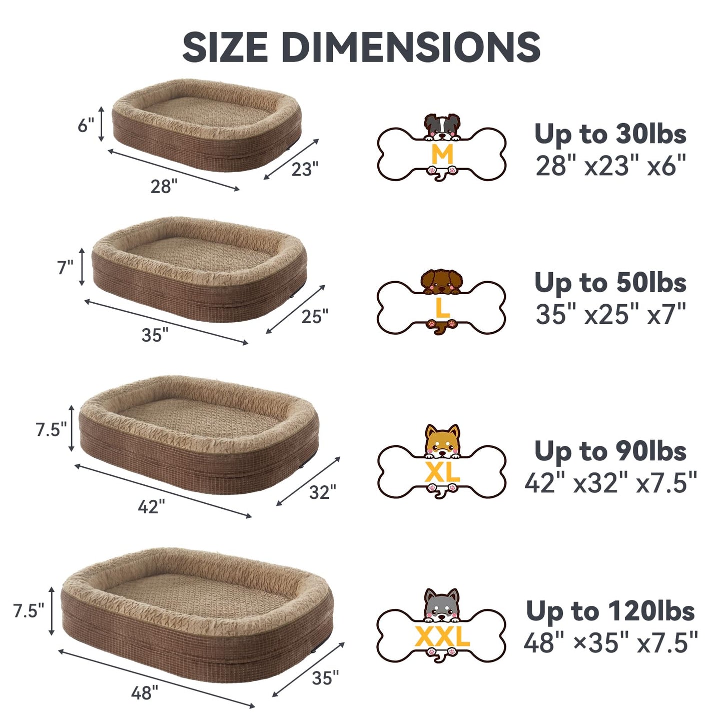 JOEJOY Orthopedic Dog Beds Large Sized Dog, XL Egg-Crate Memory Foam Pet Couch Bed with Bolster Sides, Waterproof Lining, Removable Washable Cover & Non-Slip Bottom, Brown