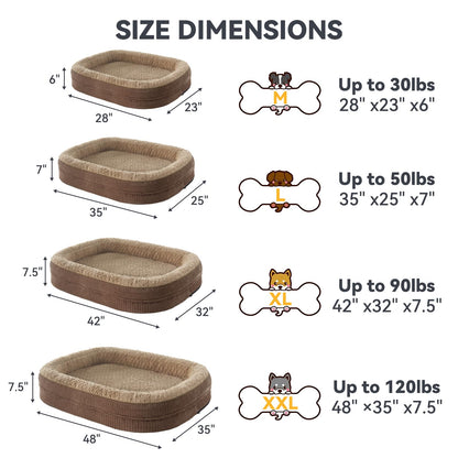 JOEJOY Orthopedic Dog Beds Large Sized Dog, XL Egg-Crate Memory Foam Pet Couch Bed with Bolster Sides, Waterproof Lining, Removable Washable Cover & Non-Slip Bottom, Brown