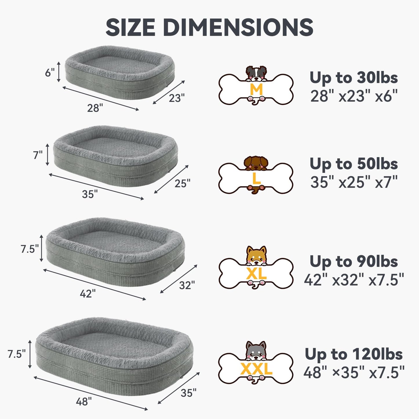 JOEJOY Orthopedic Dog Beds Large Sized Dog, XL Egg-Crate Memory Foam Pet Couch Bed with Bolster Sides, Waterproof Lining, Removable Washable Cover & Non-Slip Bottom, Brown