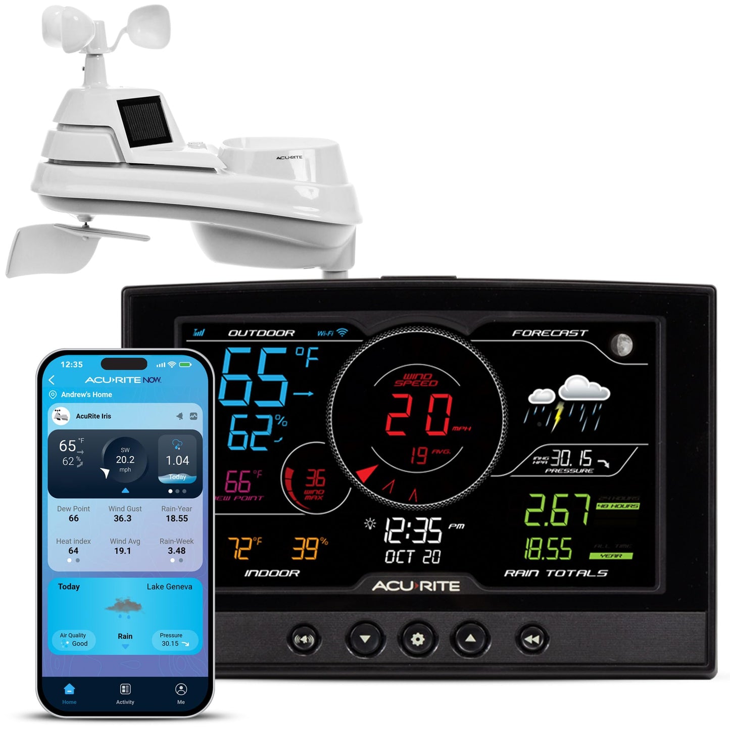 AcuRite Iris (5-in-1) Home Weather Station with Wi-Fi Connection to Weather Underground with Temperature, Humidity, Wind Speed/Direction, and Rainfall (01540M) , Black