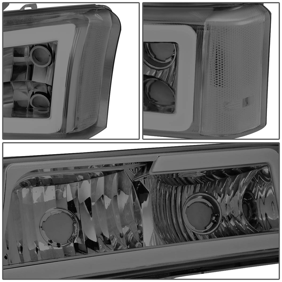 DNA MOTORING HL-LB-CSIL03-BK-CL1 Black Housing 3D LED DRL Headlight Bumper Lamp Set Compatible with 03-06 Silverado 1500-3500 / Avalanche 1500 2500
