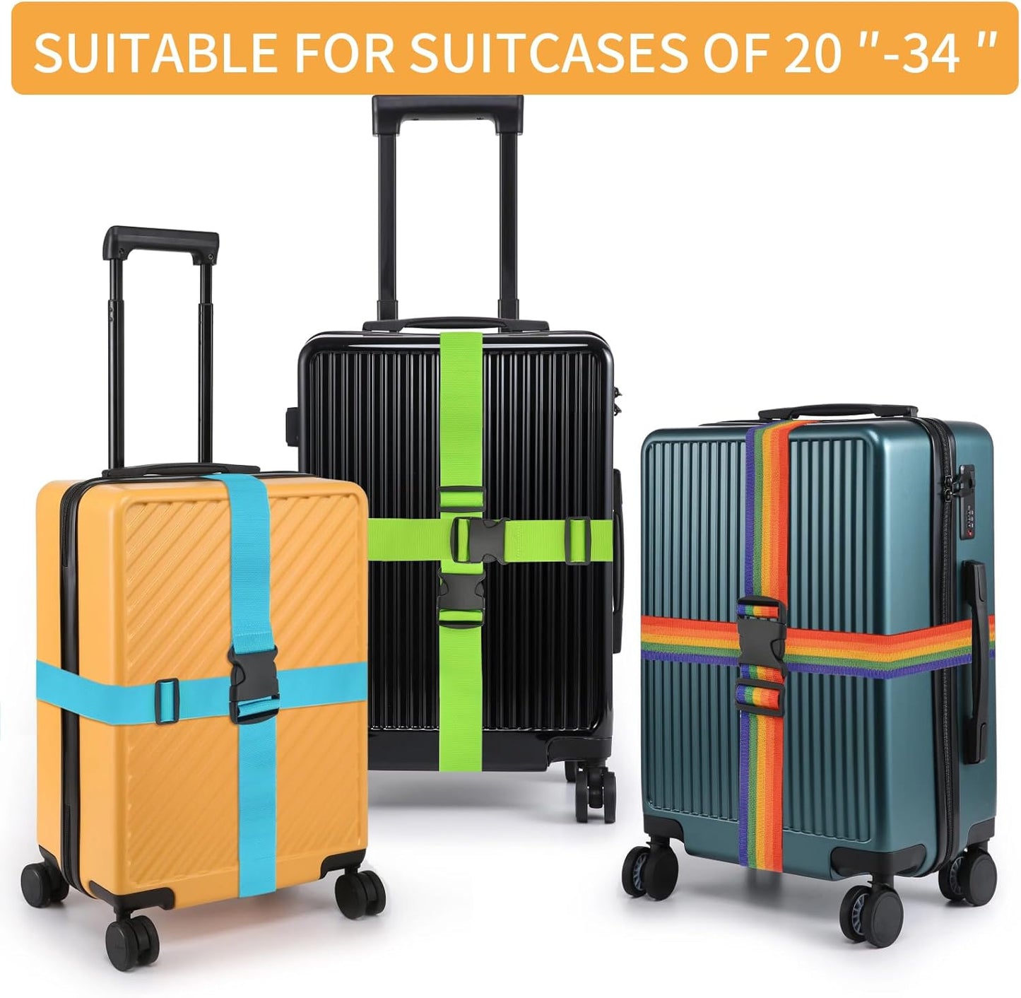 BILIONE 4er-Pack Gepäckgurte | 79 Zoll lange Gurte sichern den Koffer auf Reisen, TSA-zugelassenes Premium-Zubehör zum Anbringen einer zusätzlichen Tasche für den Reisegepäckverschluss (Blau+Orange+Grün+Pink)