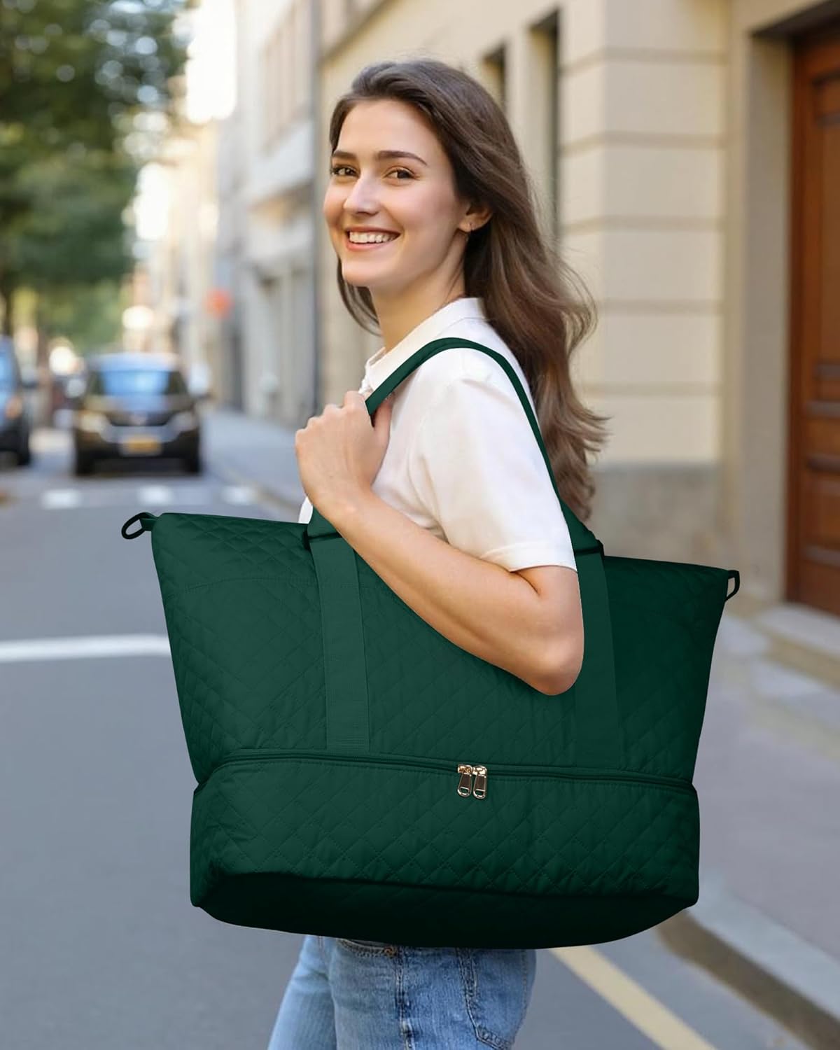 HOTOR Reisetasche - Große Weekender-Tasche für Frauen, Handgepäck mit Schuhfach, Übernachtungstasche mit Kulturtasche für Reiseutensilien und Reisezubehör, Schwarz, 34,0 x 45,0 x 20,0 cm