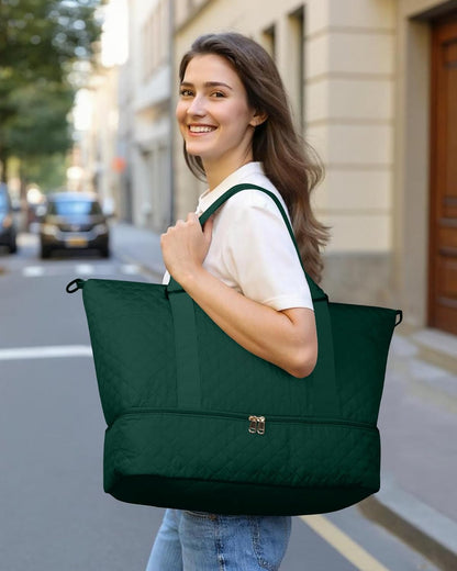 HOTOR Reisetasche - Große Weekender-Tasche für Frauen, Handgepäck mit Schuhfach, Übernachtungstasche mit Kulturtasche für Reiseutensilien und Reisezubehör, Schwarz, 34,0 x 45,0 x 20,0 cm