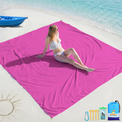 BYDOLL Beach Blanket Waterproof Sandproof Large Sand Free,78''X81''/10'X9' Oversized Sandless Lightweight Blanket Picnic Mat for Beach Travel Camping Hiking with Stakes