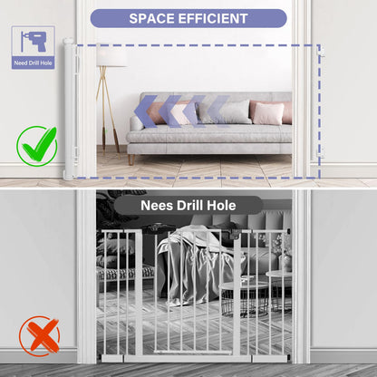 Retractable Baby Gates No Drilling, PRObebi Retractable Dog Gate for the House Extends to 54" Wide 33" Tall, Gates for Baby Indoor, Stair Gate for Outdoor, Staris, Hallways, Doorways, Deck, Porch