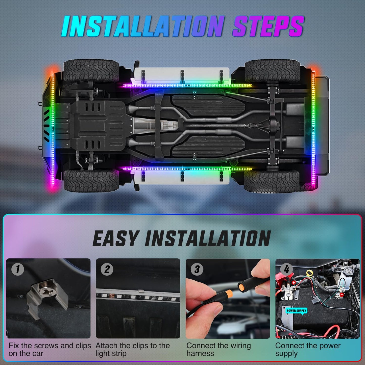 Nilight 4Pcs Car Underglow Neon Accent Strip Lights 252 LEDs RGB 8 Color Sound Active Function Music Mode with Wireless Remote Control Underbody Light Strips for Cars Van SUV Truck