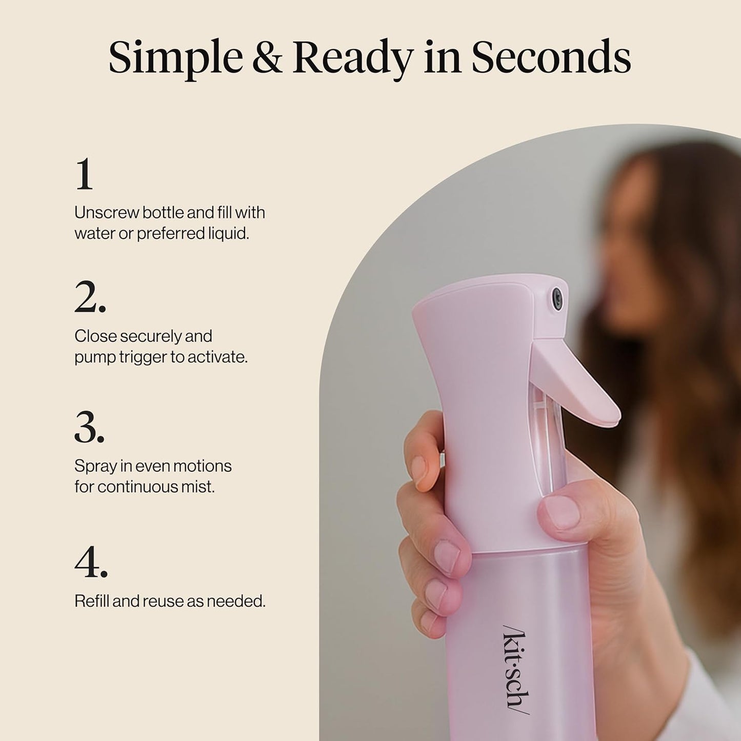 Kitsch Sprühflasche für Haare – Kontinuierlicher Wasserzerstäuber mit ultrafeinem Sprühnebel für Hairstyling, Barbiere, Salons, Reinigung, Pflanzen, vielseitige Sprühflaschen – Aus recyceltem Kunststoff – Terrakotta, 150 ml