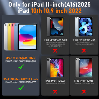 Case for iPad A16 11th Generation 11 Inch 2025, Auorld for iPad 10th Generation 10.9 inch 2022 case with Screen Protector, 360 Degree Rotating Stand Shoulder Strap Pencil Holder, Navy Pink