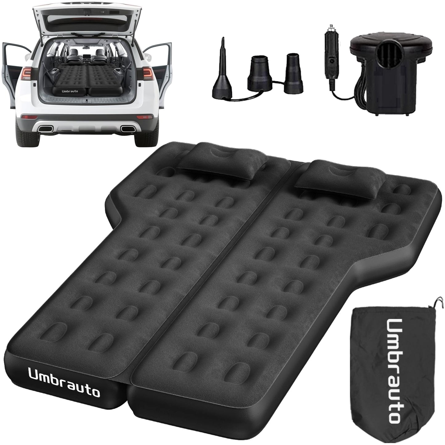 Umbrauto Car Air Mattress Backseat| Inflatable Truck Back Seat Camping Airbed for SUV Rear Seat, Blow Up Sleeping Travel Bed for Van Trunk with Pump & Pillows
