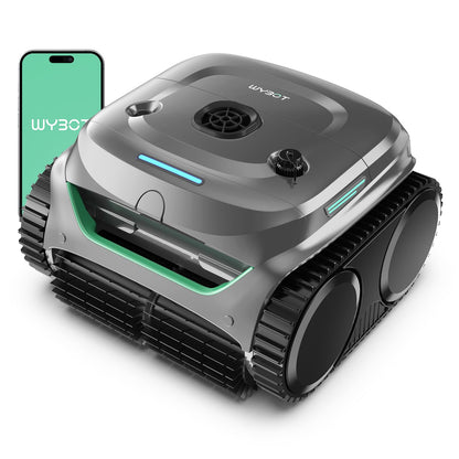 WYBOT C2 Cordless Robotic Pool Cleaner, Dual Filtrations, Floor, Wall &Waterline Cleaning, App Scheduling, Smart Navigation, Pool Vacuum for Inground Pools, Carbon Gray with Green Handle