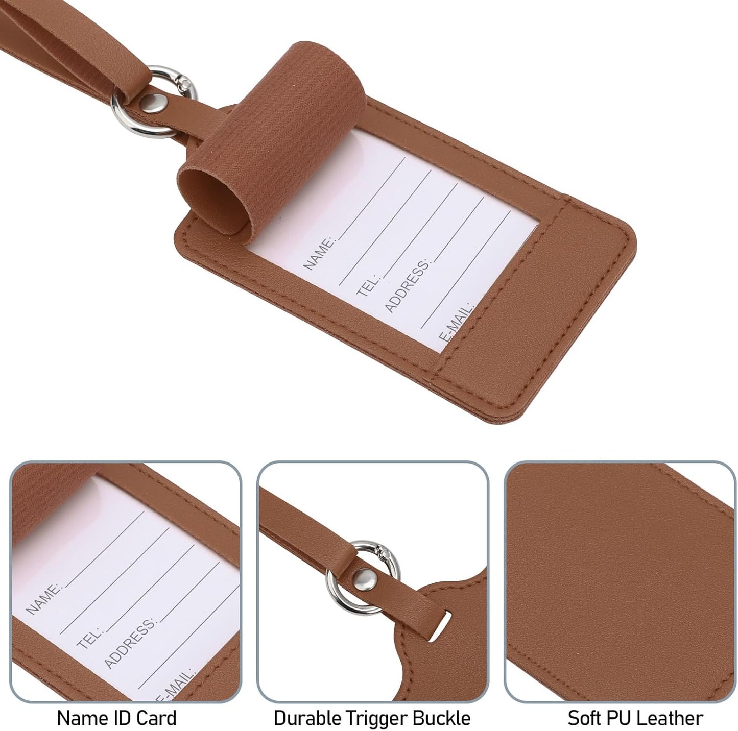 4 Pack Luggage Tag, Anyos PU Leather Travel Bag Labels Suitcase Baggage Tags with Name ID Card Privacy Protection