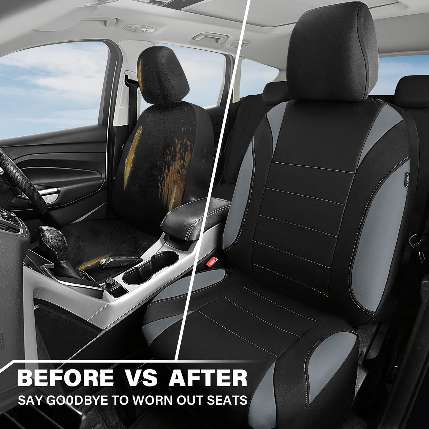 CAR Pass Neoprene Waterproof Two Front Car Seat Covers Set- Universal Fit for Vehicles, Airbag Compatiable(Black)