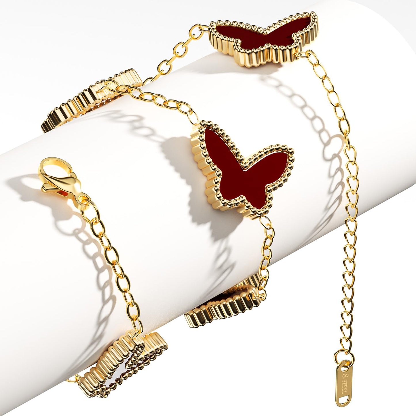 AICase 18K Gold Plated Clover Bracelet Dupes Gold/White/Black Bracelet Set for Women Flower Leaf Lucky Clover Bracelets Trendy Jewelry Birthday Gifts for Women/MoM/Friends