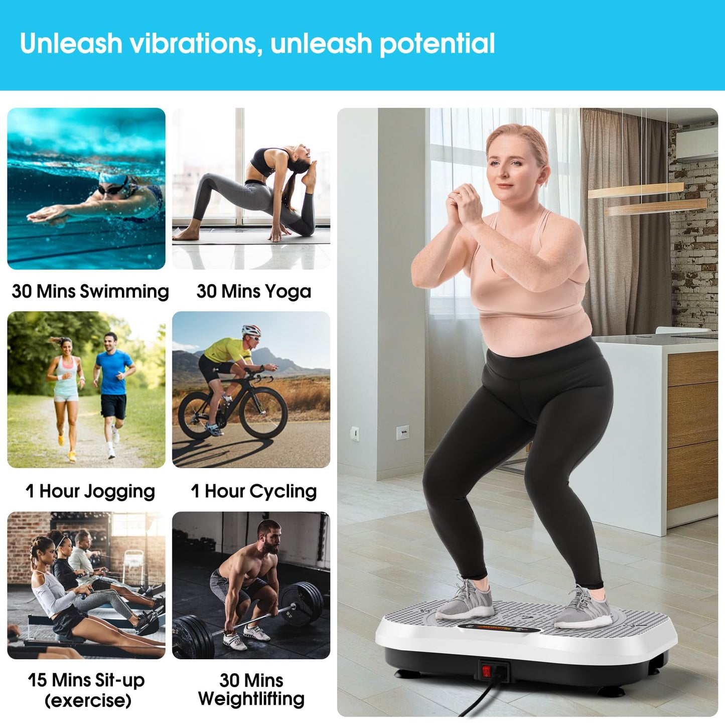 SoftGym Waver Vibration Plate Exercise Machine for Lymphatic Drainage Weight Loss,120 Speed Levels Vibrating Platform with Resistance Bands,Full-Body Workout Equipment for Muscle Activation