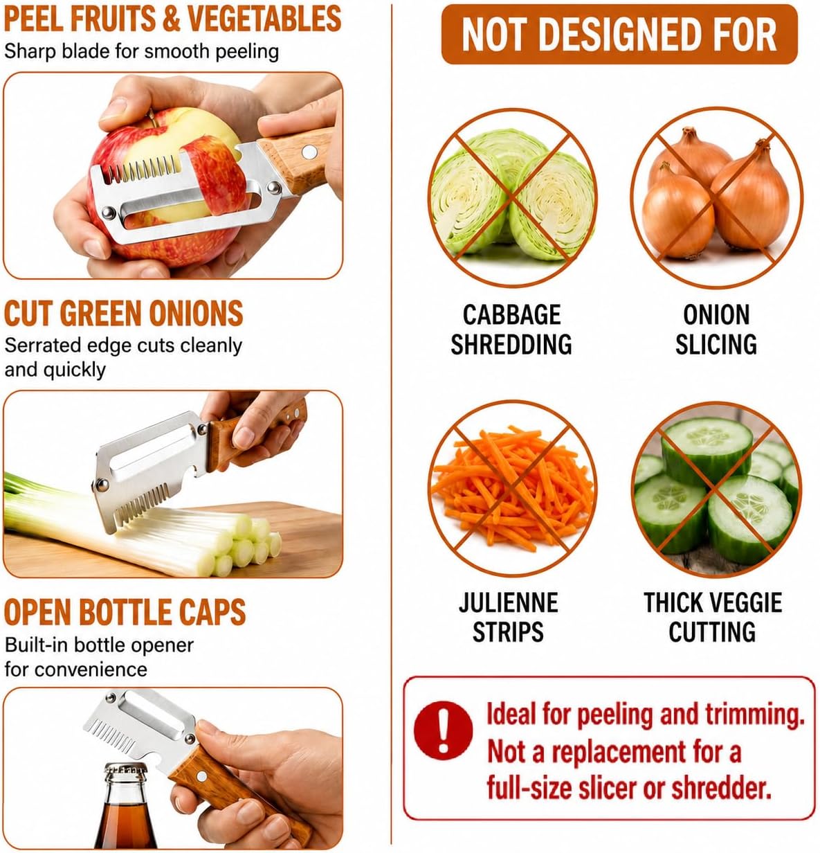 Left & Right Hand Vegetable Peeler Set with Scallion Slicer & Bottle Opener