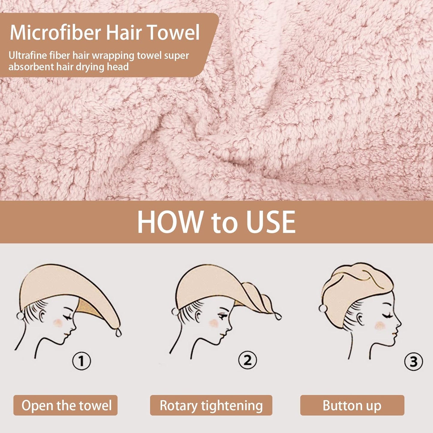 3er-Pack Mikrofaser-Haartuch, Haarturbane für nasse Haare, schnell trocknend, Anti-Frizz-Handtuchwickel für lockiges Haar (Beige, Khaki, Grau)