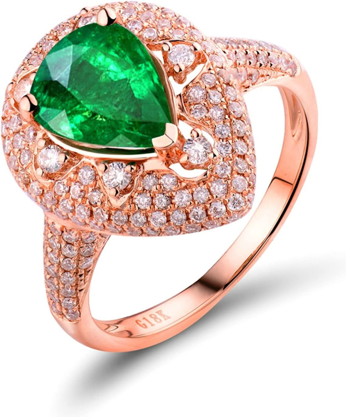 Aienid 18K Women 'S Wedding Band Rose Gold 1.67ct Pear Cut Emerald with 0.77ct Diamond Anniversary Ring for Womens