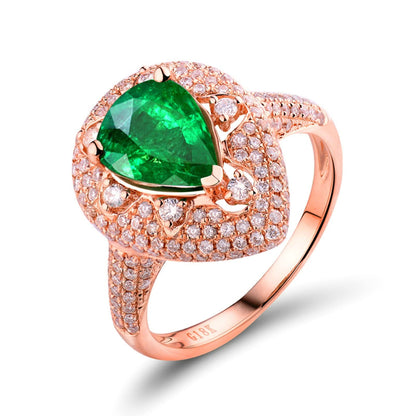 Aienid 18K Women 'S Wedding Band Rose Gold 1.67ct Pear Cut Emerald with 0.77ct Diamond Anniversary Ring for Womens