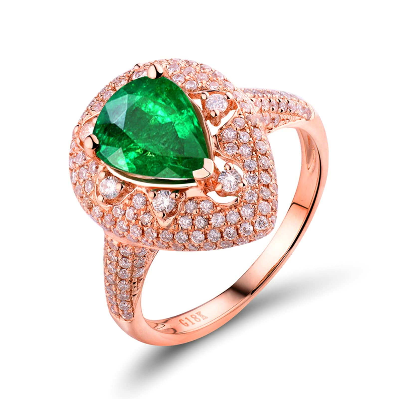 Aienid 18K Women 'S Wedding Band Rose Gold 1.67ct Pear Cut Emerald with 0.77ct Diamond Anniversary Ring for Womens
