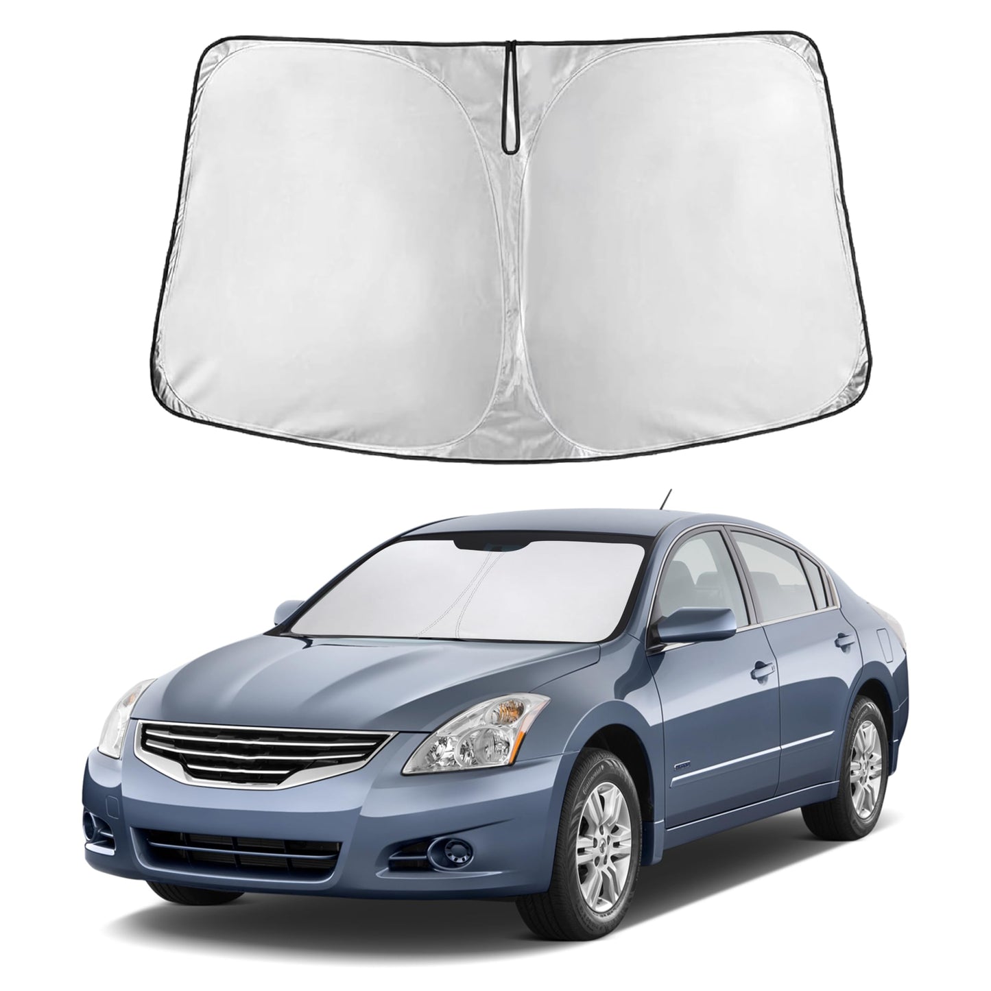 EcoNour Car Windshield Sunshade | Blocks 99% Heat & Keeps Interior Cool | Universal Fits Cars, SUVs, Trucks | Automotive Sun Screen, Visor & Car Accessories for Summer | Medium (64x32 Inches)