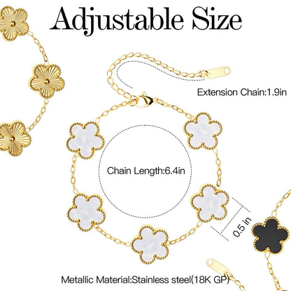 AICase 18K Gold Plated Clover Bracelet Dupes Gold/White/Black Bracelet Set for Women Flower Leaf Lucky Clover Bracelets Trendy Jewelry Birthday Gifts for Women/MoM/Friends