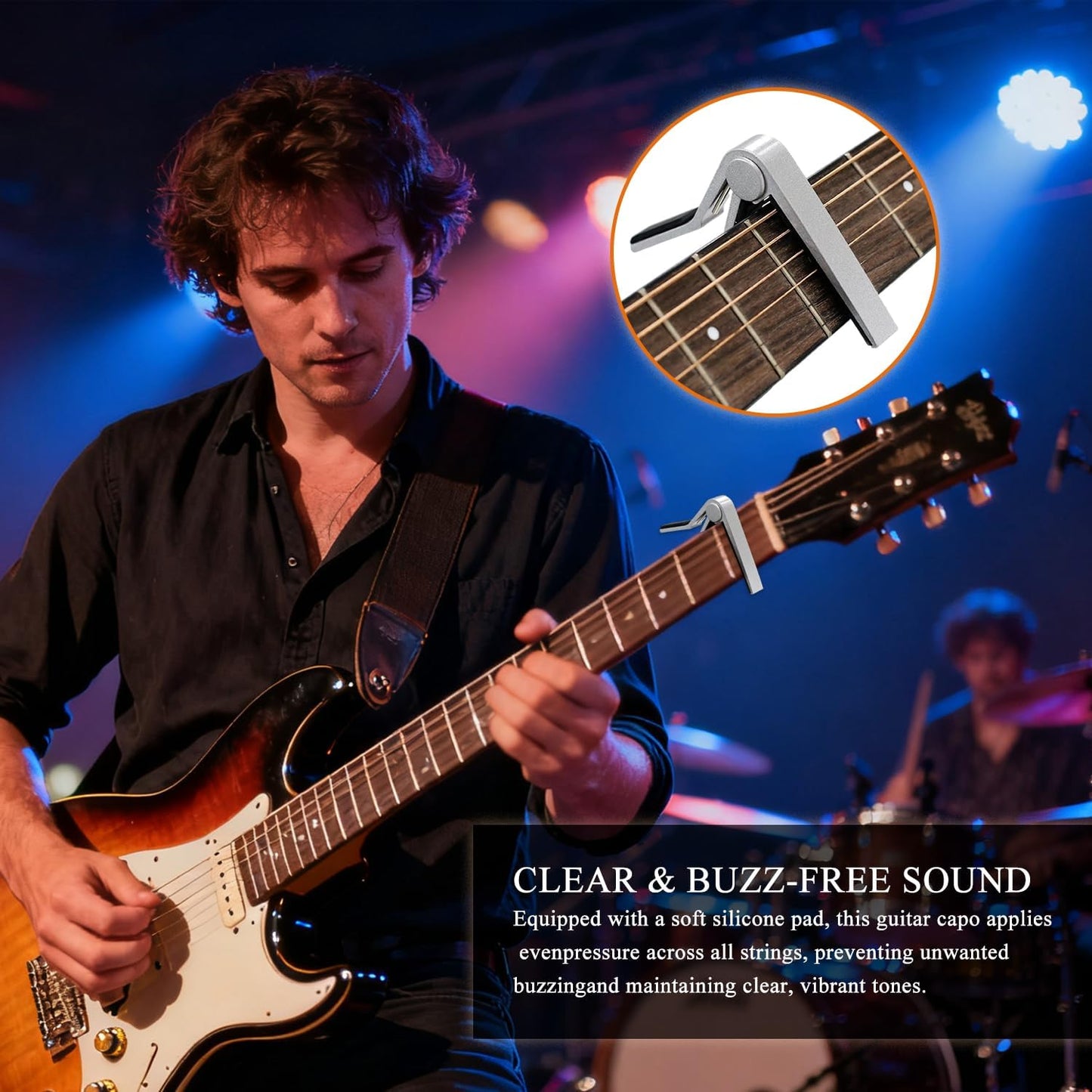 Capo Gitarren-Kapodaster für Akustik- und E-Gitarren, Akustikgitarren-Kapodaster, Kapodaster für Akustikgitarre 6-Saiter – 2 Stück mit 5 Plektren (Holz+Schwarz)