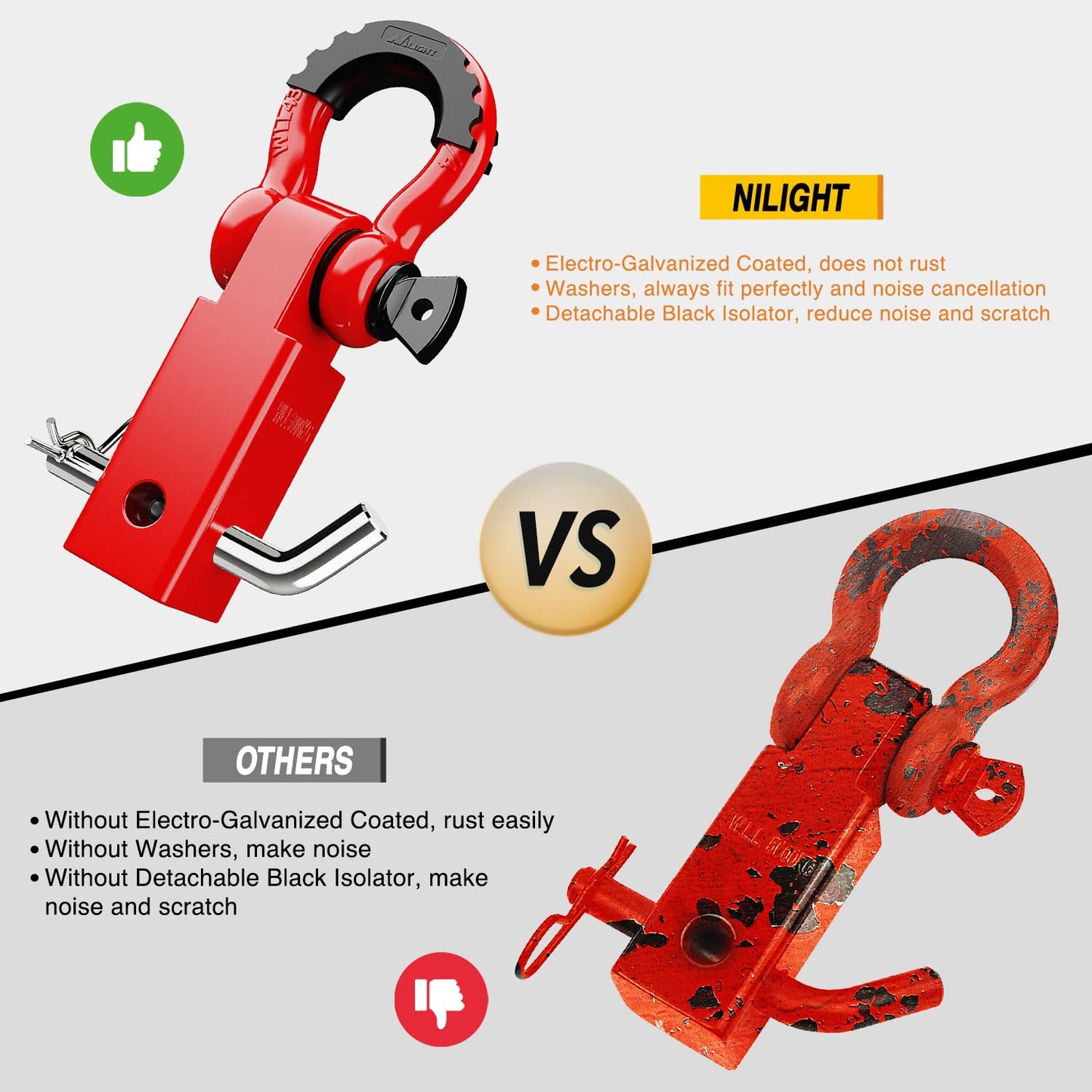 Nilight Anti-Theft Shackle Hitch Receiver 2Inch 45000 LBs Breaking Strength 3/4" Anti-Theft D Ring Shackle 5/8" Trailer Hitch Lock Pin Heavy Duty Solid Towing Kit for Trucks Off Road (Black)