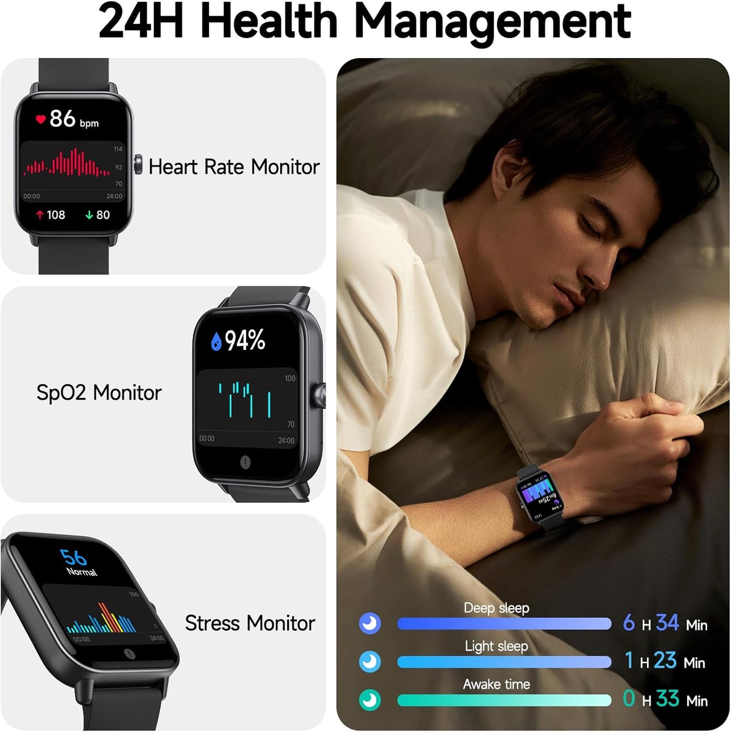Smartwatch für Herren Damen (Anrufe entgegennehmen/tätigen), Alexa-Smartwatch kompatibel mit Android iOS, Fitness-Tracker mit Herzfrequenz-SpO2-Schlafmonitor, 1,8 Zoll HD DIY Zifferblatt Wasserdichte Uhr mit Bluetooth-Anruffunktion