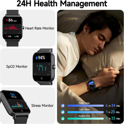 Smartwatch für Herren Damen (Anrufe entgegennehmen/tätigen), Alexa-Smartwatch kompatibel mit Android iOS, Fitness-Tracker mit Herzfrequenz-SpO2-Schlafmonitor, 1,8 Zoll HD DIY Zifferblatt Wasserdichte Uhr mit Bluetooth-Anruffunktion