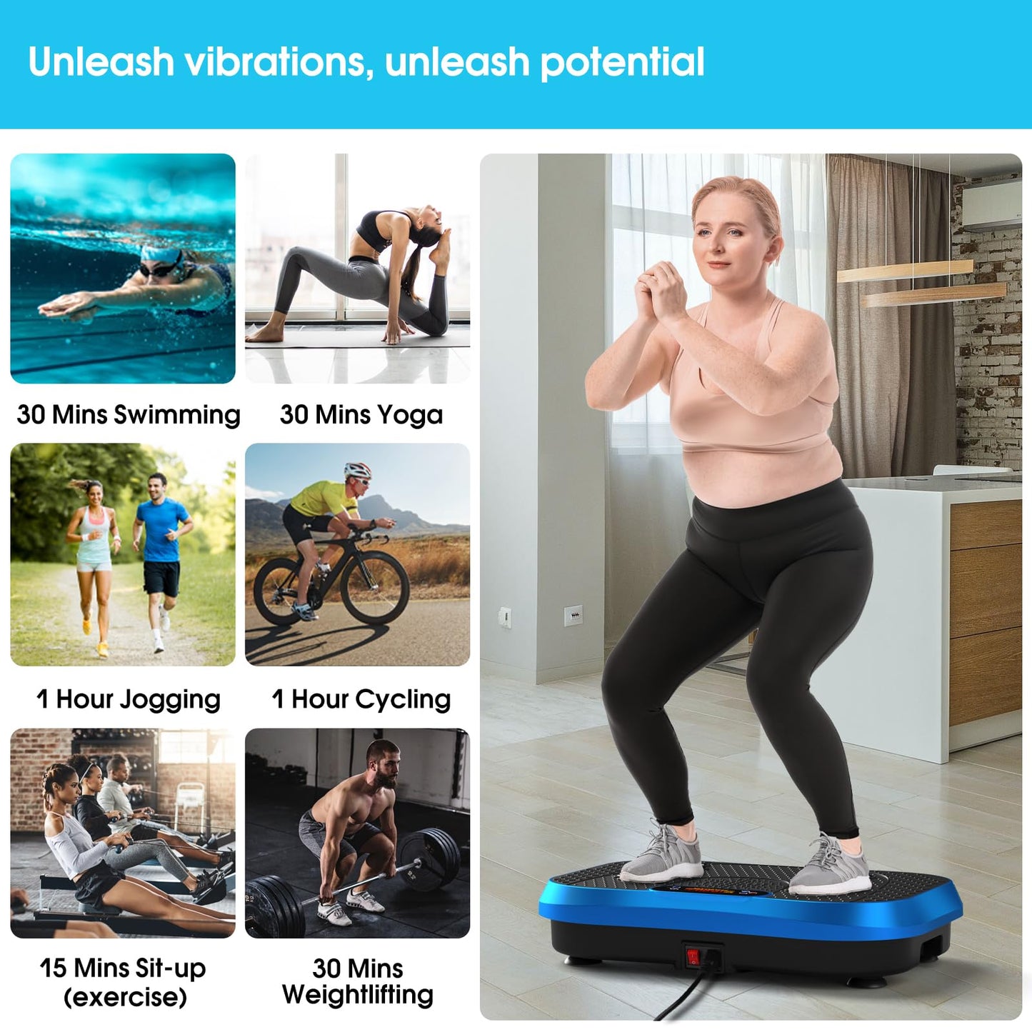 SoftGym Waver Vibration Plate Exercise Machine for Lymphatic Drainage Weight Loss,120 Speed Levels Vibrating Platform with Resistance Bands,Full-Body Workout Equipment for Muscle Activation
