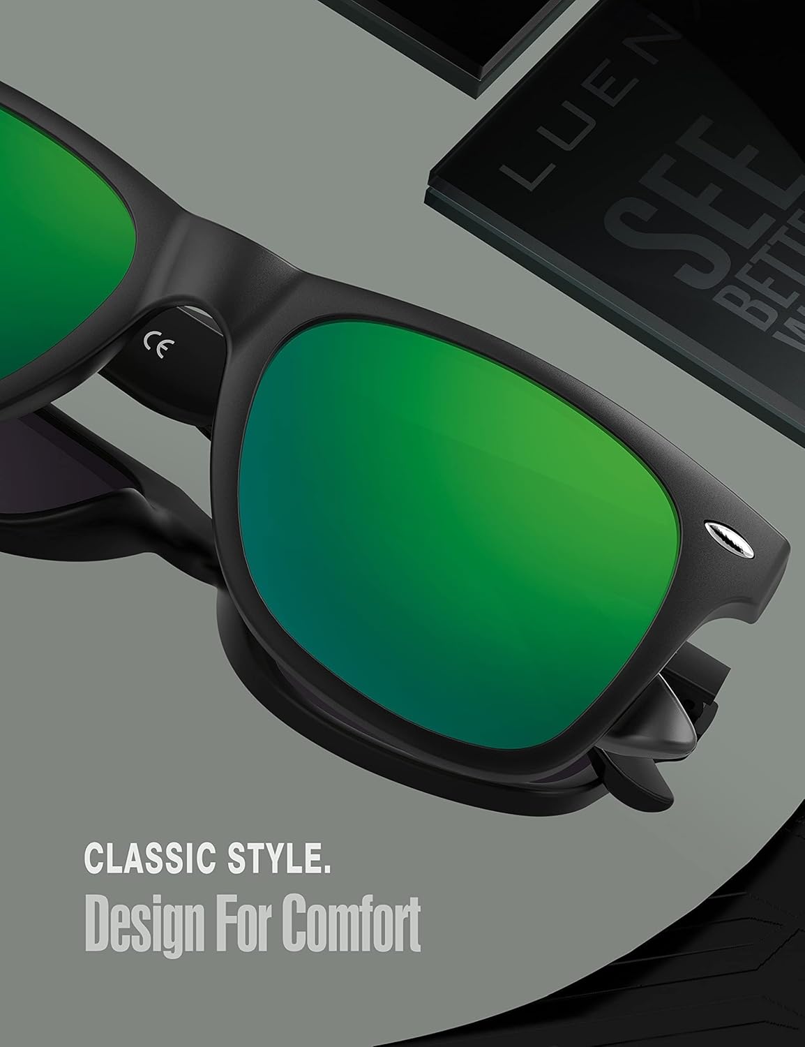 LUENX Polarisierte Sonnenbrillen für Herren und Damen, quadratische Fassung – UV-400-Schutz, 54 mm