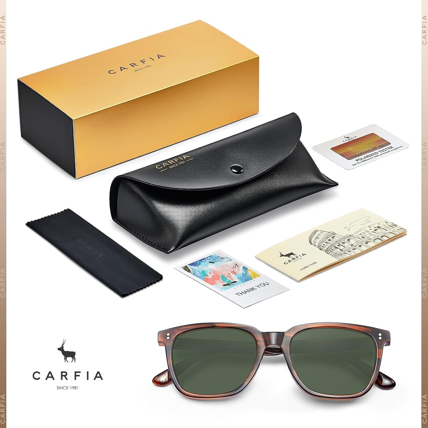 CARFIA Square Polarized Sunglasses for Men
