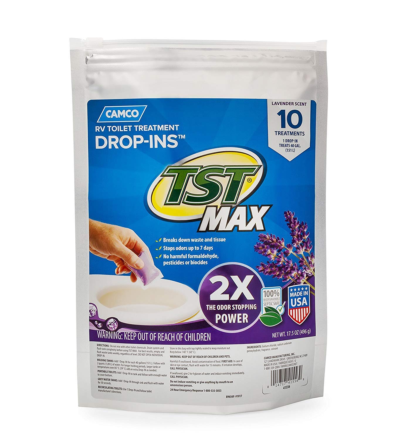 Camco TST MAX RV Toilet Treatment Drop-INs - Control Unwanted Odors & Break Down Waste and Tissue - Safe Septic Tank Treatment - Orange Scent, 30-Pack (41183)