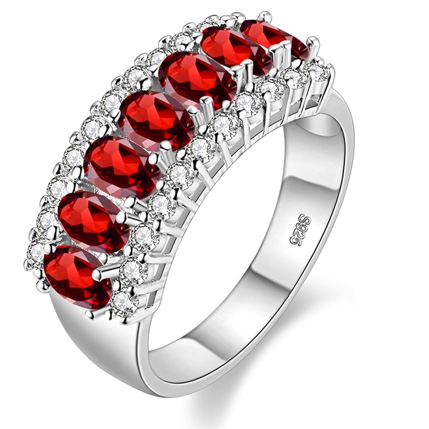 Uloveido Women's Gold Plated 7 Stones Eternity Band Ring Half Moon Design Wedding Bands with Oval CZ J501