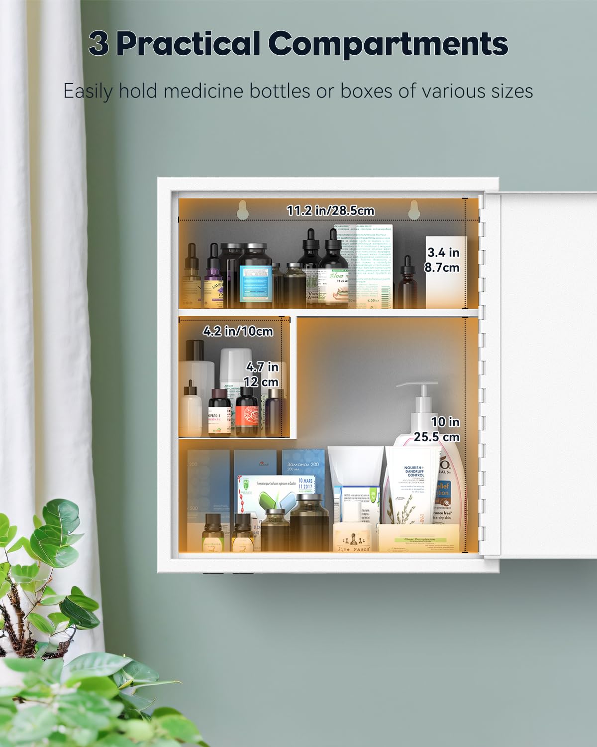 Uniclife Wall Mount Medicine Cabinet with Combination & Key Lock Locking First Aid Cabinet Lockable Medical Cabinet Large Capacity Medicine Organizer Secure Steel Wall Cabinet Metal Storage Box, White