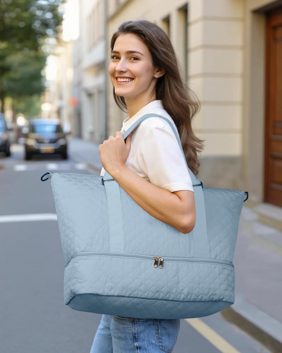 HOTOR Reisetasche - Große Weekender-Tasche für Frauen, Handgepäck mit Schuhfach, Übernachtungstasche mit Kulturtasche für Reiseutensilien und Reisezubehör, Schwarz, 34,0 x 45,0 x 20,0 cm