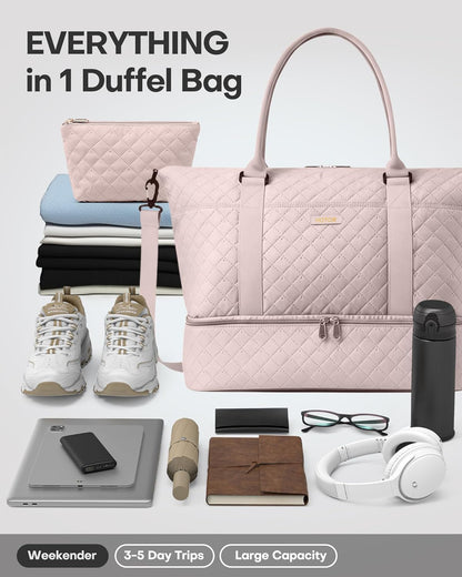 HOTOR Reisetasche - Große Weekender-Tasche für Frauen, Handgepäck mit Schuhfach, Übernachtungstasche mit Kulturtasche für Reiseutensilien und Reisezubehör, Schwarz, 34,0 x 45,0 x 20,0 cm