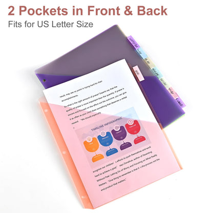 Bulk 24 Packs 8-Tab Binder Dividers with 2 Pockets, 192 Counts Binder Dividers Index for 3 Ring Binders, 8 Pastel Colors, US Letter Size (24)