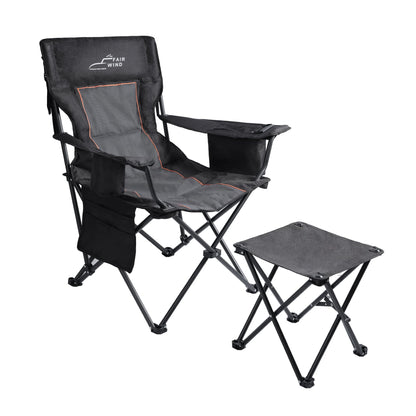 FAIR WIND Padded Camping Chair 500LBS Capacity Heavy Duty Oversized Folding Chair for Heavy People Portable Lawn Chair with Adjustable Lumbar Support, Cooler Bag & Cup Holder for Outdoor, Beach