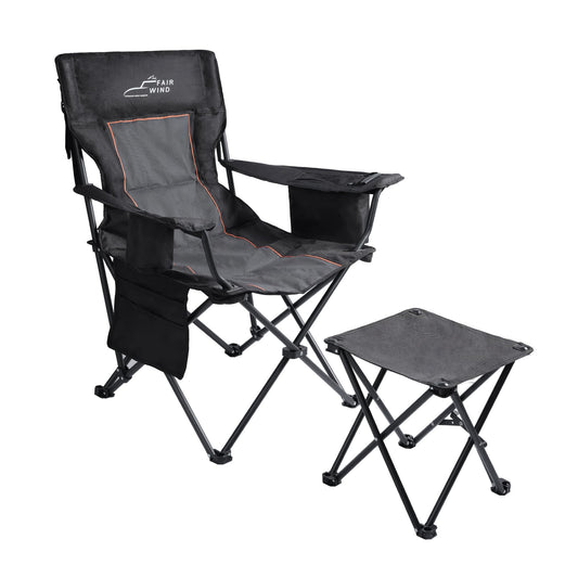 FAIR WIND Padded Camping Chair 500LBS Capacity Heavy Duty Oversized Folding Chair for Heavy People Portable Lawn Chair with Adjustable Lumbar Support, Cooler Bag & Cup Holder for Outdoor, Beach