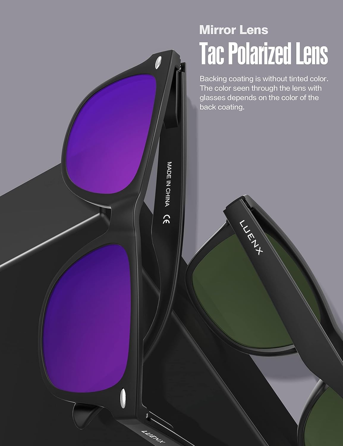 LUENX Polarisierte Sonnenbrillen für Herren und Damen, quadratische Fassung – UV-400-Schutz, 54 mm