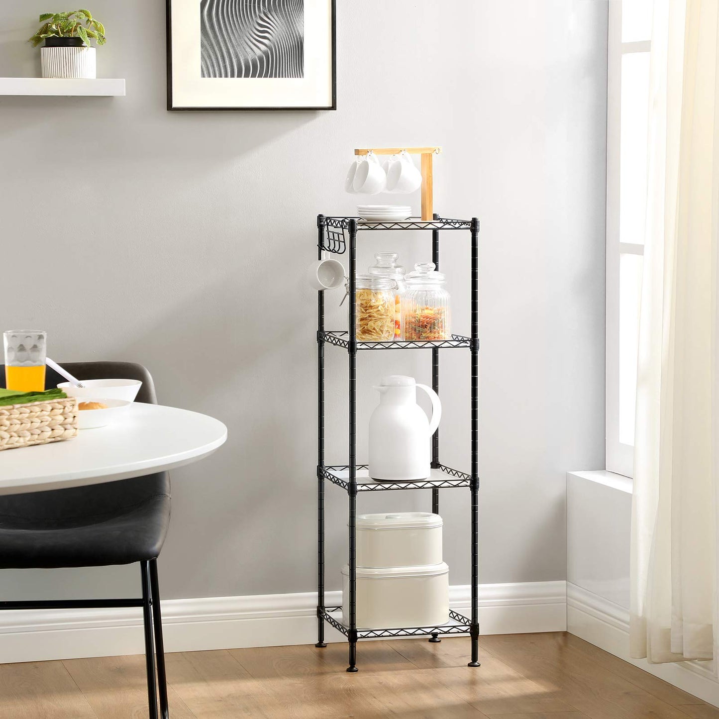 SONGMICS Storage Shelf, Small Metal Wire Shelving Unit, Adjustable Shelves, for Small Spaces, Garage, Bedroom, Living Room, Kitchen, Pantry, 5 Tier, 11.8 x 11.8 x 47.6 Inches, Ink Black ULGR123BH01