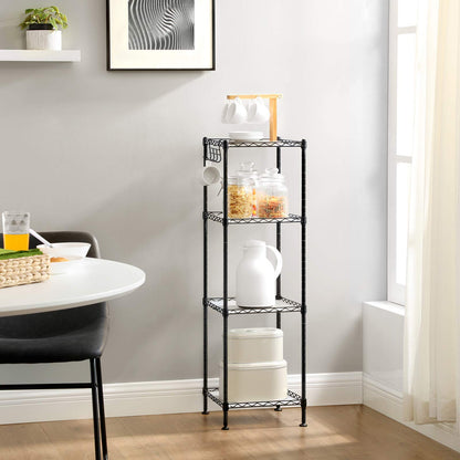 SONGMICS Storage Shelf, Small Metal Wire Shelving Unit, Adjustable Shelves, for Small Spaces, Garage, Bedroom, Living Room, Kitchen, Pantry, 5 Tier, 11.8 x 11.8 x 47.6 Inches, Ink Black ULGR123BH01